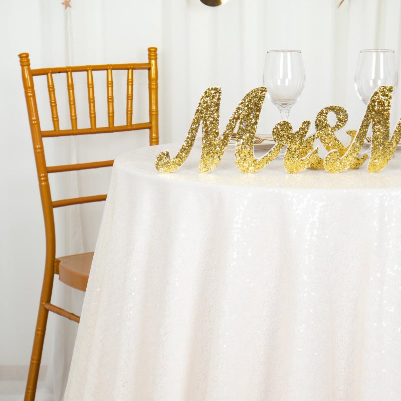 ShiDianYi Round Sequin Tablecloth-120Inch-Ivory Round Table Cloth for Wedding/Party/Decor(Ivory) - Image 5